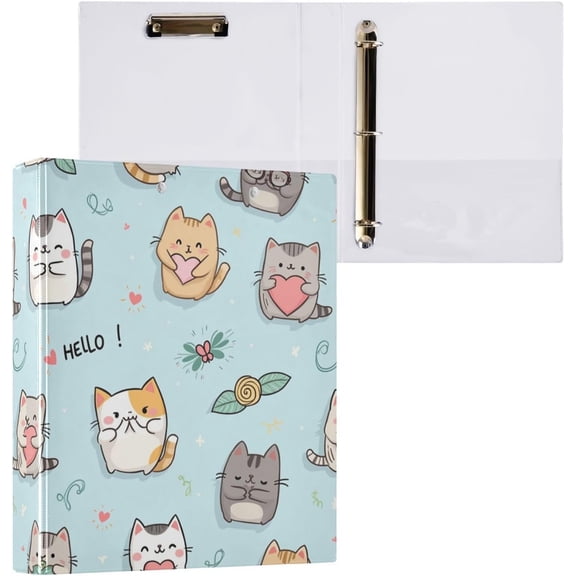 3 Ring Binder 1.5 Inch Ring Kawaii Cute Cats Butterfly Binder Organizer for Letter Size Paper Cute Decorative Hardcover Round Ring Binders for School Office and