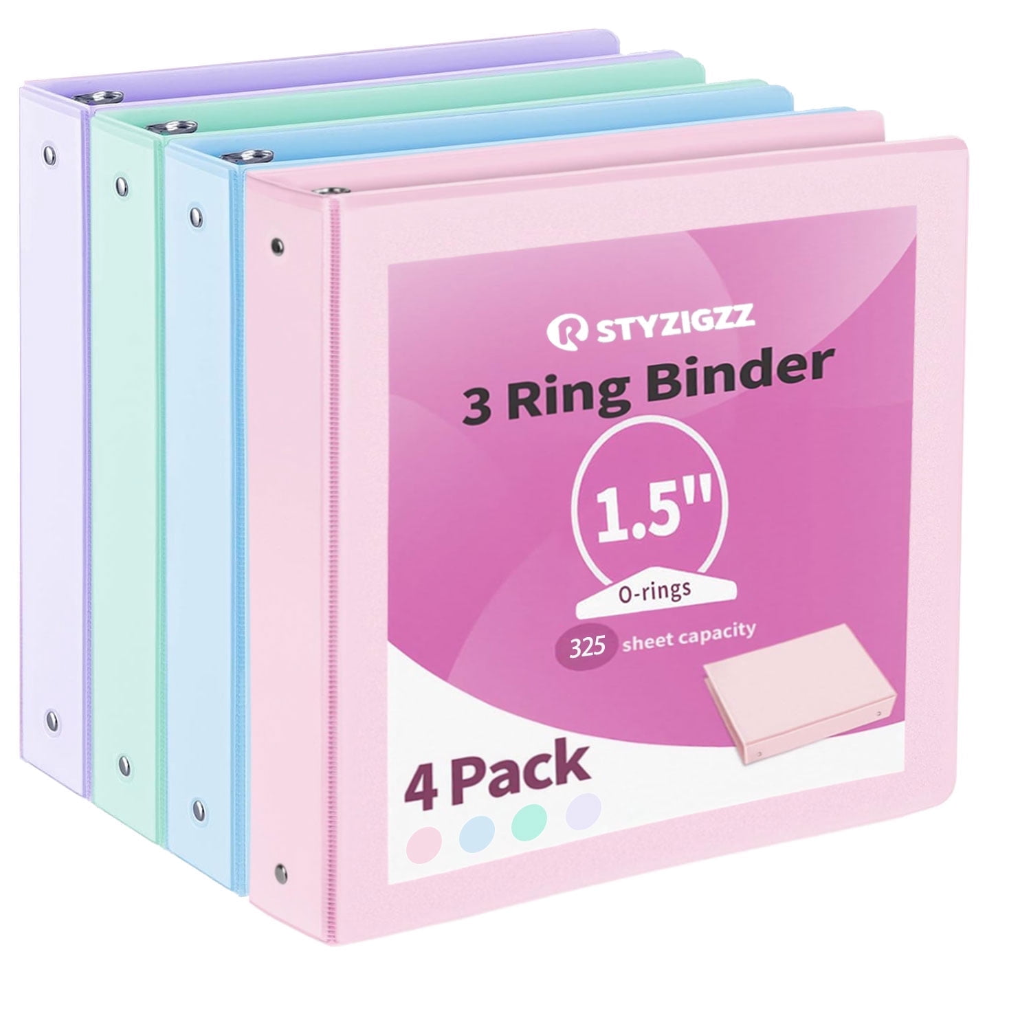 1.5 Inch Binder 3 Ring View Binder 325 Sheets of Letter Size 8.5 x 11'' Paper for School, Office, 4 Pack, School Supplies Organizer with Pockets Notebook Binders