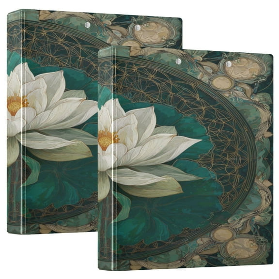 3 Ring Binder 1.5 inch Round Rings with Interior Pockets Binders Organizer Office School 1Pack Artistic White Lotus