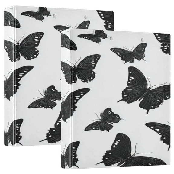 3 Ring Binder 1.5 inch Round Rings with Interior Pockets Binders Organizer Office School 1Pack Black Butterfly Seamless Pattern