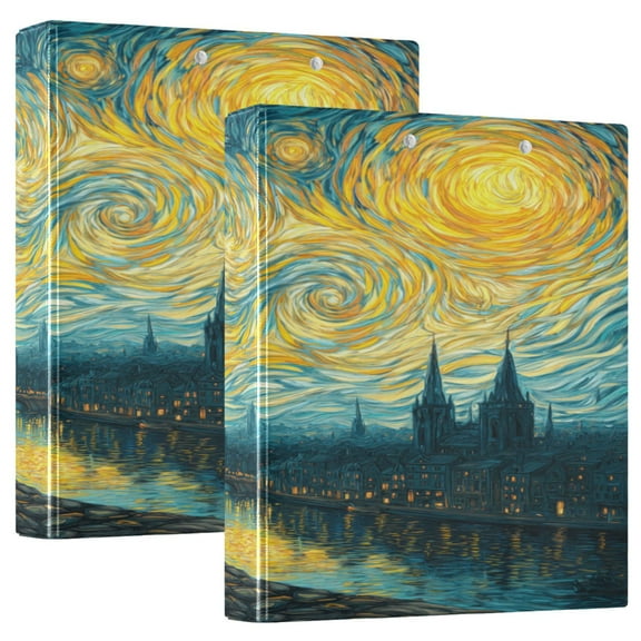 3 Ring Binder 1.5 inch Round Rings with Interior Pockets Binders Organizer Office School 1Pack Black Cat under The Moon