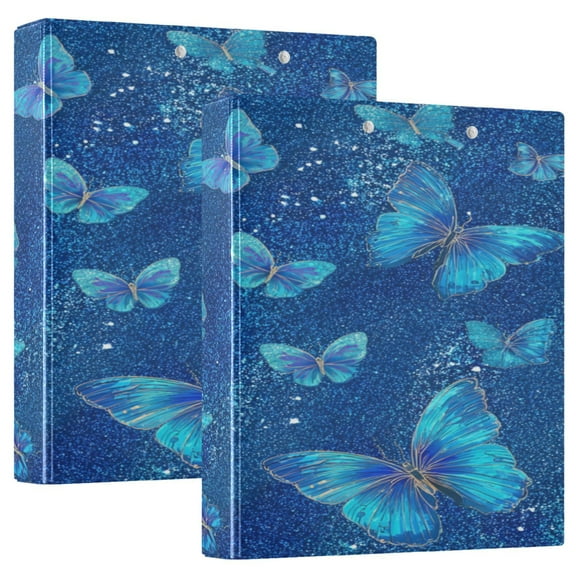 3 Ring Binder 1.5 inch Round Rings with Interior Pockets Binders Organizer Office School 1Pack Blue Glitter Butterfly