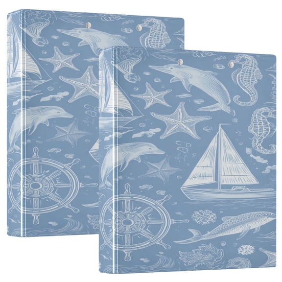 3 Ring Binder 1.5 inch Round Rings with Interior Pockets Binders Organizer Office School 1Pack Blue Nautical Style Pattern