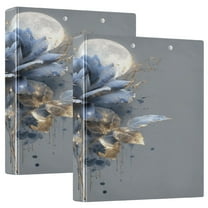 3 Ring Binder 1.5 inch Round Rings with Interior Pockets Binders Organizer Office School 1Pack Blue Rose with Gold Leaves