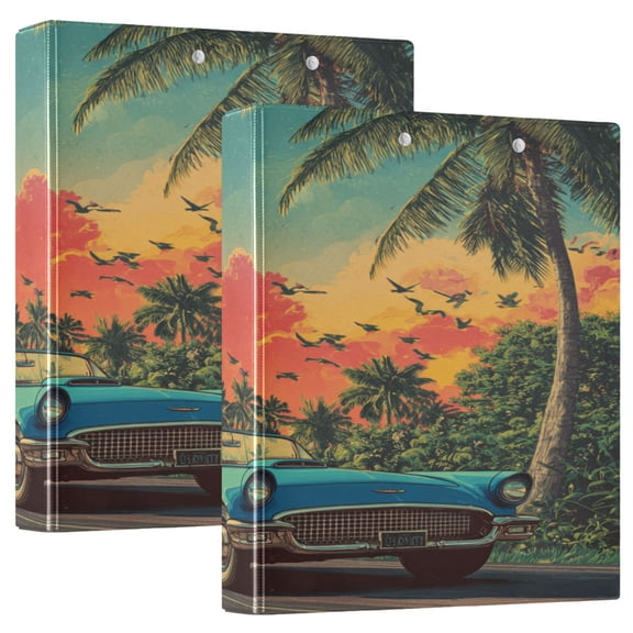 3 Ring Binder 1.5 inch Round Rings with Interior Pockets Binders Organizer Office School 1Pack Blue Vintage Cabriolet