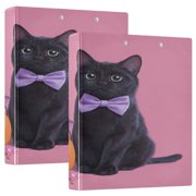 3 Ring Binder 1.5 inch Round Rings with Interior Pockets Binders Organizer Office School 1Pack Bow Tie Black Cat