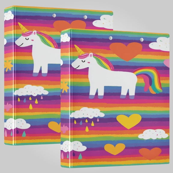 3 Ring Binder 1.5 inch Round Rings with Interior Pockets Binders Organizer Office School 1Pack Bright Rainbow Unicorn Seamless