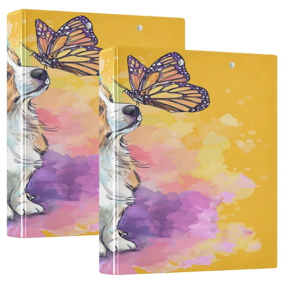 3 Ring Binder 1.5 inch Round Rings with Interior Pockets Binders Organizer Office School 1Pack Cartoon Drawing Of A Corgi