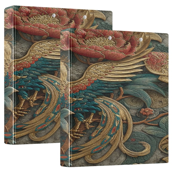 3 Ring Binder 1.5 inch Round Rings with Interior Pockets Binders Organizer Office School 1Pack Chinese Phoenix
