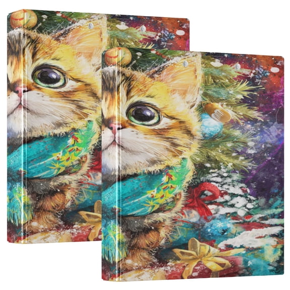 3 Ring Binder 1.5 inch Round Rings with Interior Pockets Binders Organizer Office School 1Pack Christmas Decoration Lovely Kitten