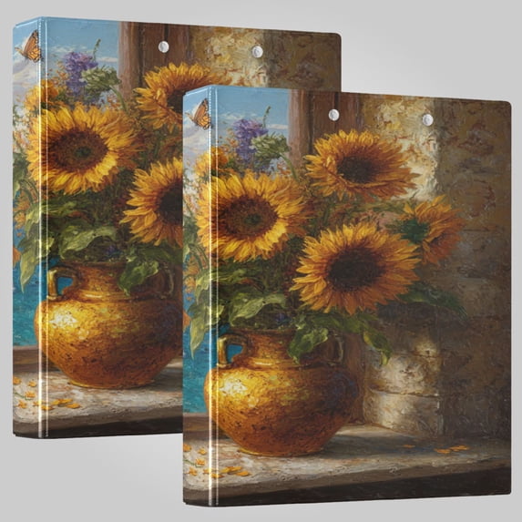 3 Ring Binder 1.5 inch Round Rings with Interior Pockets Binders Organizer Office School 1Pack Coastal Sunflower Bouquet