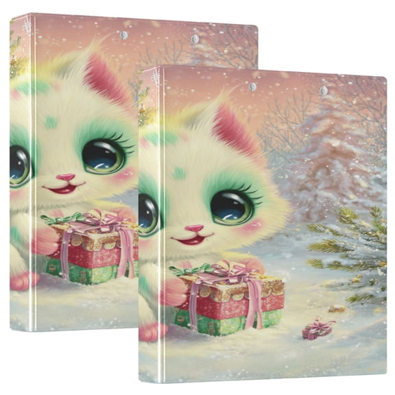 3 Ring Binder 1.5 inch Round Rings with Interior Pockets Binders Organizer Office School 1Pack Colorful Cute Christmas Cat