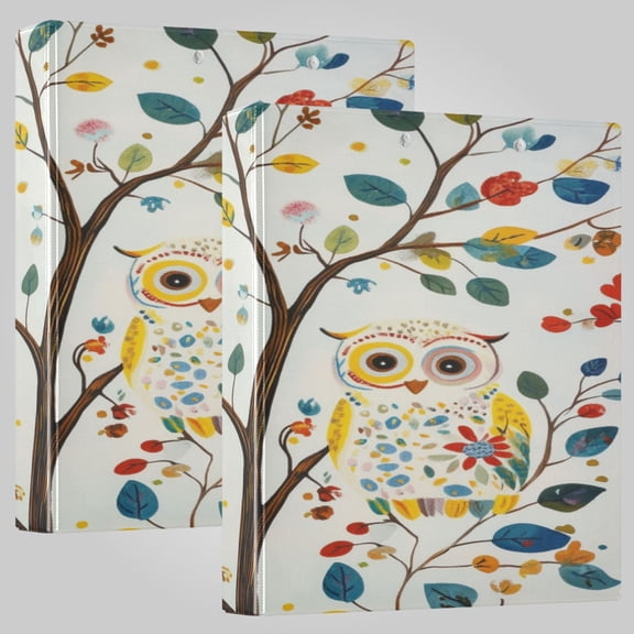 3 Ring Binder 1.5 inch Round Rings with Interior Pockets Binders Organizer Office School 1Pack Colorful Owl