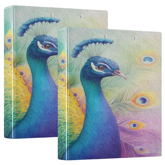 3 Ring Binder 1.5 inch Round Rings with Interior Pockets Binders Organizer Office School 1Pack Colorful Peacock Pattern