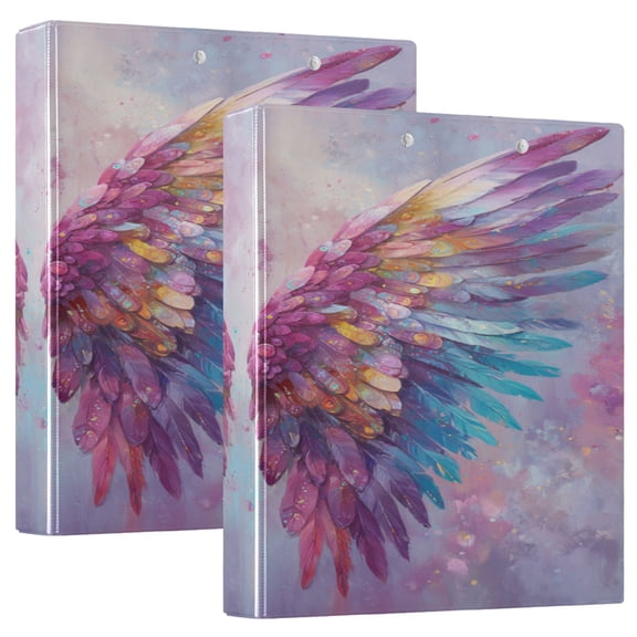 3 Ring Binder 1.5 inch Round Rings with Interior Pockets Binders Organizer Office School 1Pack Colorful Wings with Feathers