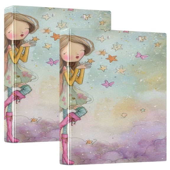 3 Ring Binder 1.5 inch Round Rings with Interior Pockets Binders Organizer Office School 1Pack Cute Cartoon Girl with Long Hair