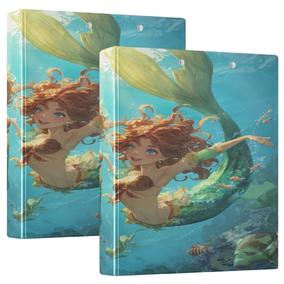 3 Ring Binder 1.5 inch Round Rings with Interior Pockets Binders Organizer Office School 1Pack Cute Cartoon Mermaids