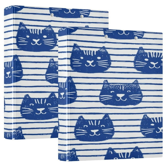 3 Ring Binder 1.5 inch Round Rings with Interior Pockets Binders Organizer Office School 1Pack Cute Cat Faces in Blue