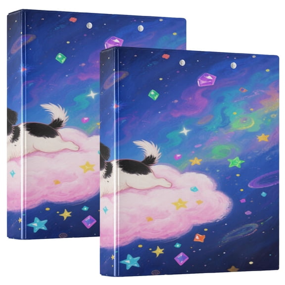 3 Ring Binder 1.5 inch Round Rings with Interior Pockets Binders Organizer Office School 1Pack Cute Space Puppy