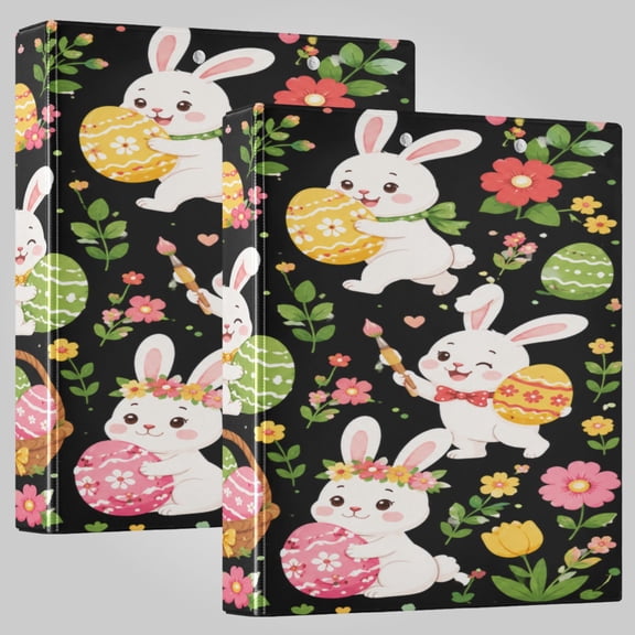 3 Ring Binder 1.5 inch Round Rings with Interior Pockets Binders Organizer Office School 1Pack Cute Spring Bunny Floral Art