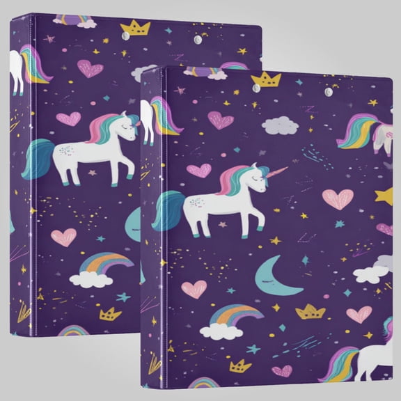 3 Ring Binder 1.5 inch Round Rings with Interior Pockets Binders Organizer Office School 1Pack Dark Purple Unicorn Print