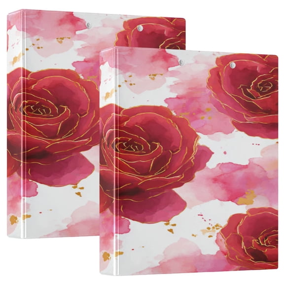 3 Ring Binder 1.5 inch Round Rings with Interior Pockets Binders Organizer Office School 1Pack Digital Art Red Roses Pattern
