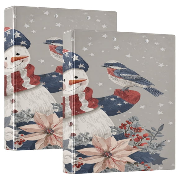 3 Ring Binder 1.5 inch Round Rings with Interior Pockets Binders Organizer Office School 1Pack Five-star Flag Snowman