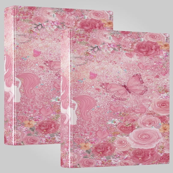 3 Ring Binder 1.5 inch Round Rings with Interior Pockets Binders Organizer Office School 1Pack Glitter Unicorn Rose Paradise