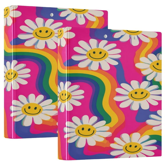 3 Ring Binder 1.5 inch Round Rings with Interior Pockets Binders Organizer Office School 1Pack Groovy Daisies with Smiley Faces