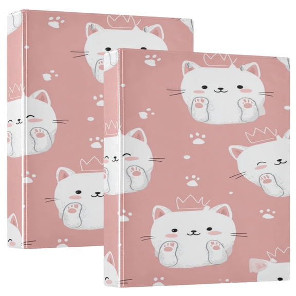 3 Ring Binder 1.5 inch Round Rings with Interior Pockets Binders Organizer Office School 1Pack Kawaii White Cats