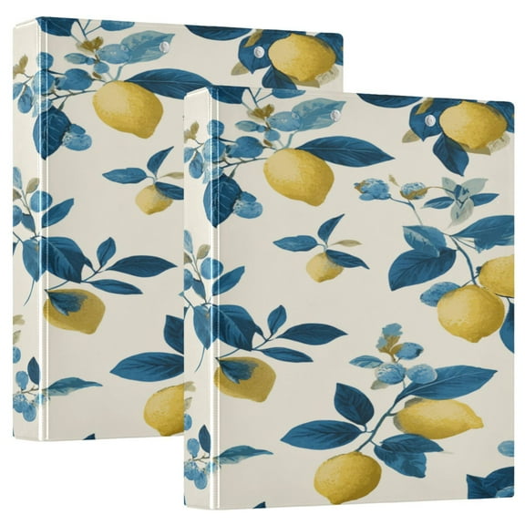 3 Ring Binder 1.5 inch Round Rings with Interior Pockets Binders Organizer Office School 1Pack Lemon and Blue Cottagecore