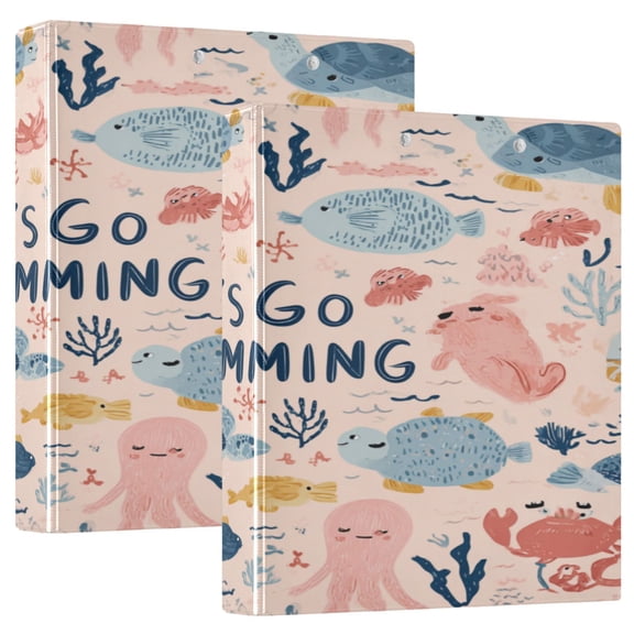 3 Ring Binder 1.5 inch Round Rings with Interior Pockets Binders Organizer Office School 1Pack Let's Go Swimming