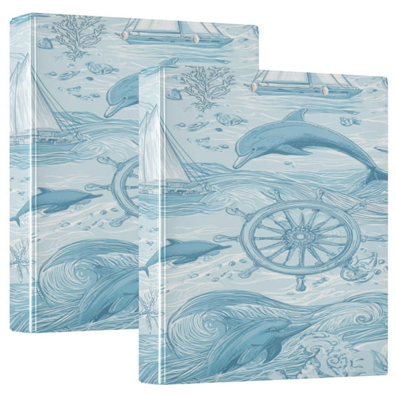 3 Ring Binder 1.5 inch Round Rings with Interior Pockets Binders Organizer Office School 1Pack Light Blue Dolphins Nautical Pattern