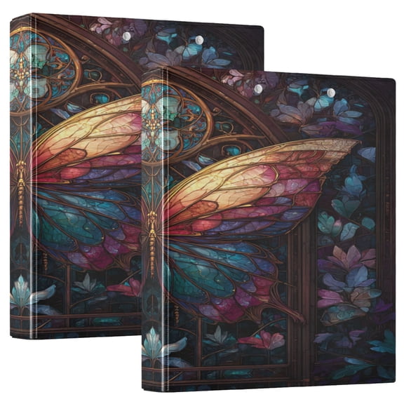 3 Ring Binder 1.5 inch Round Rings with Interior Pockets Binders Organizer Office School 1Pack Multi-color Metal Butterfly