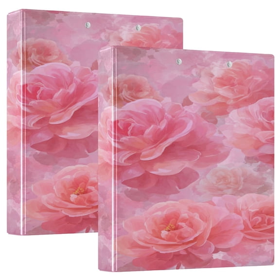 3 Ring Binder 1.5 inch Round Rings with Interior Pockets Binders Organizer Office School 1Pack Pale Pink Roses Pattern
