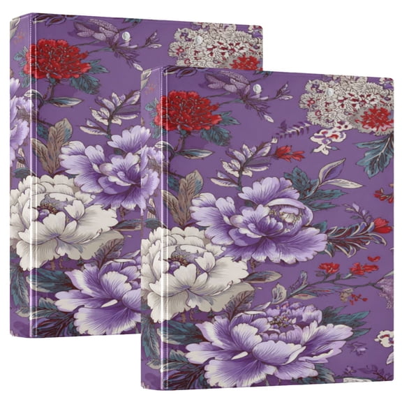 3 Ring Binder 1.5 inch Round Rings with Interior Pockets Binders Organizer Office School 1Pack Peonies on Dark Purple Background