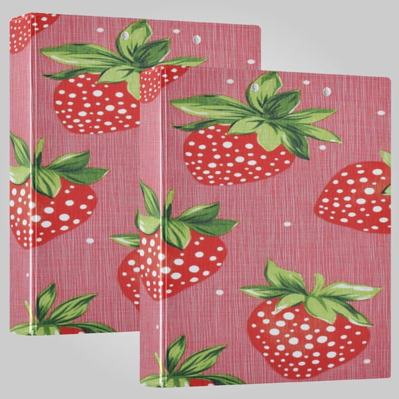 3 Ring Binder 1.5 inch Round Rings with Interior Pockets Binders Organizer Office School 1Pack Pink Linen Strawberry Print