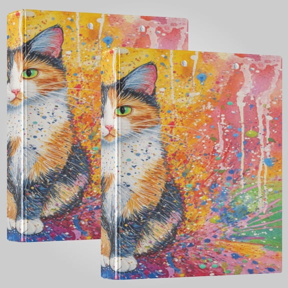 3 Ring Binder 1.5 inch Round Rings with Interior Pockets Binders Organizer Office School 1Pack Rainbow Splatter Calico Cat