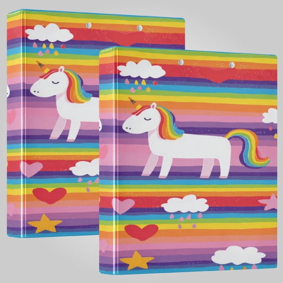 3 Ring Binder 1.5 inch Round Rings with Interior Pockets Binders Organizer Office School 1Pack Rainbow Striped Unicorn Print