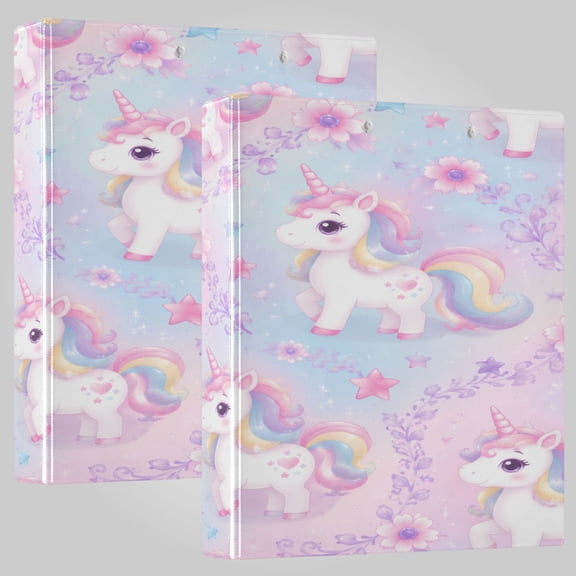 3 Ring Binder 1.5 inch Round Rings with Interior Pockets Binders Organizer Office School 1Pack Rainbow Unicorn Floral Graphic