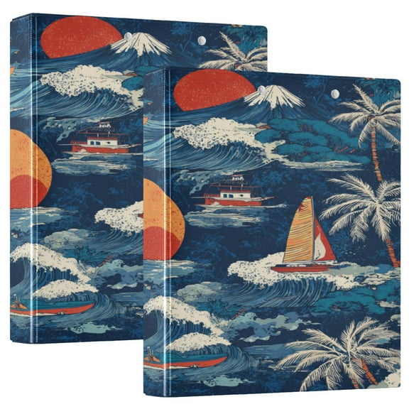 3 Ring Binder 1.5 inch Round Rings with Interior Pockets Binders Organizer Office School 1Pack Retro Surfers