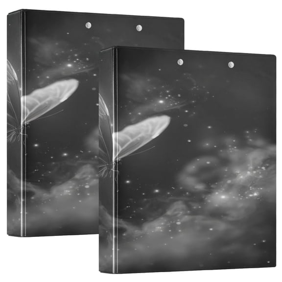3 Ring Binder 1.5 inch Round Rings with Interior Pockets Binders Organizer Office School 1Pack Silver-glittering Butterfly Pattern