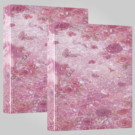 3 Ring Binder 1.5 inch Round Rings with Interior Pockets Binders Organizer Office School 1Pack Sleepy Unicorn Pink Rose Glow