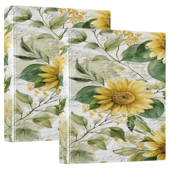3 Ring Binder 1.5 inch Round Rings with Interior Pockets Binders Organizer Office School 1Pack Soft Sunflowers and Green Leaves