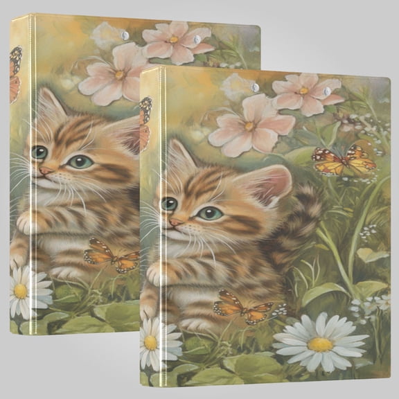 3 Ring Binder 1.5 inch Round Rings with Interior Pockets Binders Organizer Office School 1Pack Spring Meadow Tabby Kittens