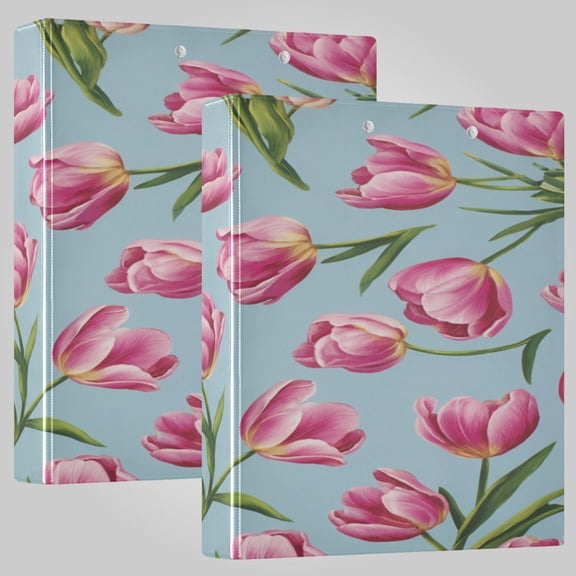 3 Ring Binder 1.5 inch Round Rings with Interior Pockets Binders Organizer Office School 1Pack Spring Tulip Floral Design