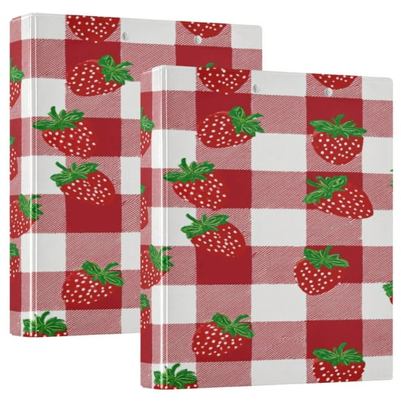 3 Ring Binder 1.5 inch Round Rings with Interior Pockets Binders Organizer Office School 1Pack Strawberries on A Plaid Shirt