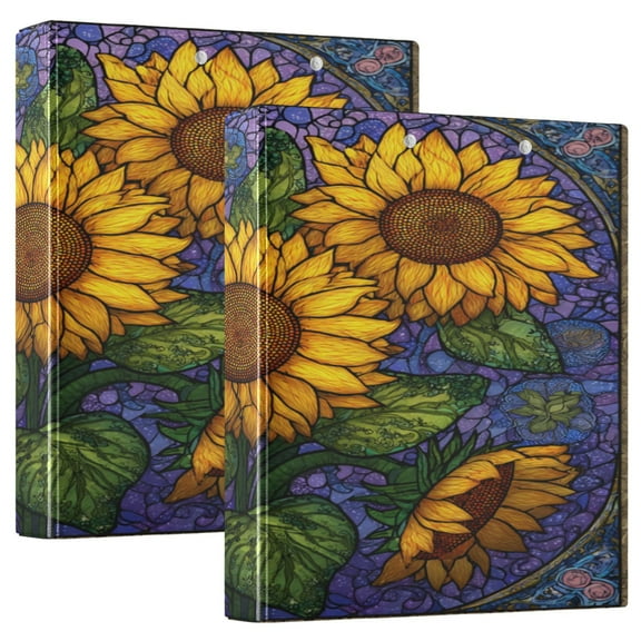 3 Ring Binder 1.5 inch Round Rings with Interior Pockets Binders Organizer Office School 1Pack Sunflowers on A Purple Window
