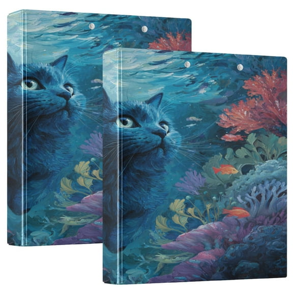 3 Ring Binder 1.5 inch Round Rings with Interior Pockets Binders Organizer Office School 1Pack Swimming Cat