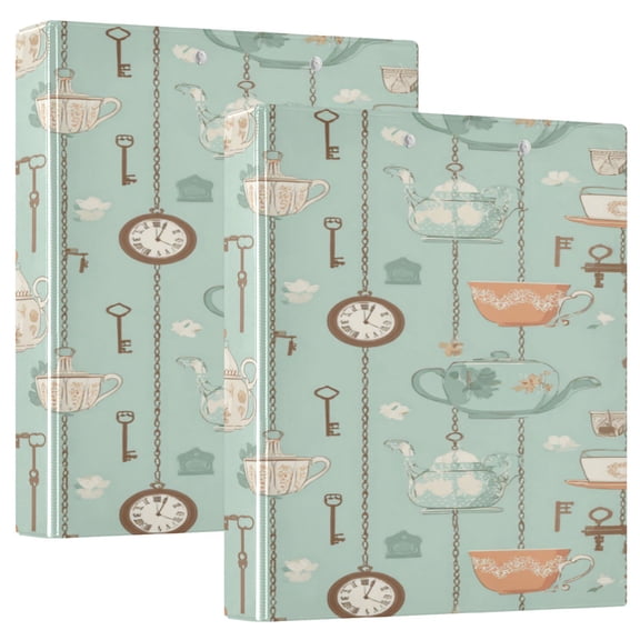 3 Ring Binder 1.5 inch Round Rings with Interior Pockets Binders Organizer Office School 1Pack Teapots Clocks and Keys